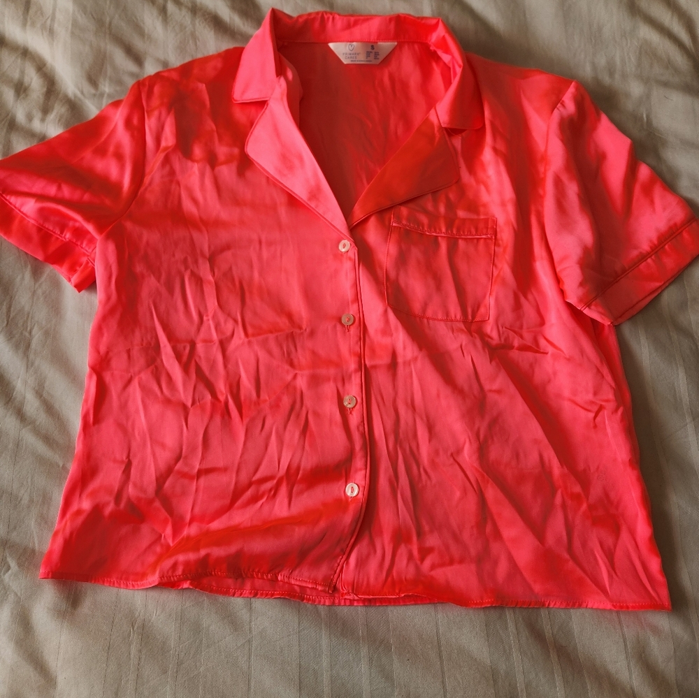 Vibrant Neon Pink Button-Up Silk Pj Set